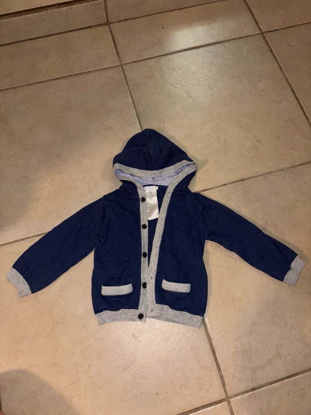 Jacadi Navy Blue Hooded Cardigan with Elbow Patches Size 24M